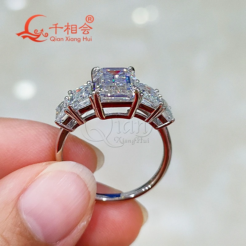 7*10mm 5pcs emerald shape Sterling 925 Silver half band Moissanite Ring women Diamonds Male fine Jewelry gitf
