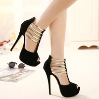 sexy high heels women stilettos platform elegant metal woman pumps black red medium heel shoes size 34 45 tacones mujer