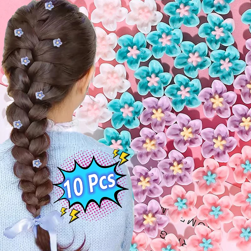

10Pcs Cute Colorful Resin Versatile Creative Mini Hairpin Sweet Style Immortal Bean Hair Claw Small Flower Clasp Clip Headwear