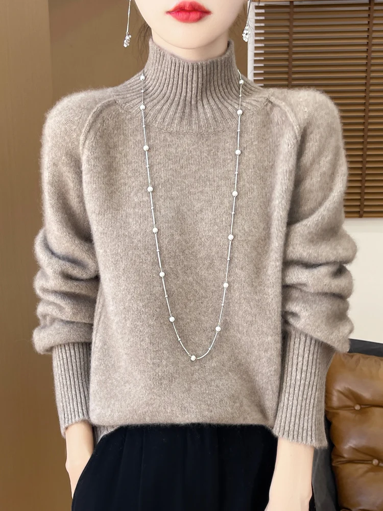 Женский осенне-зимний пуловер с воротником свитер из 100% мериносовой шерсти