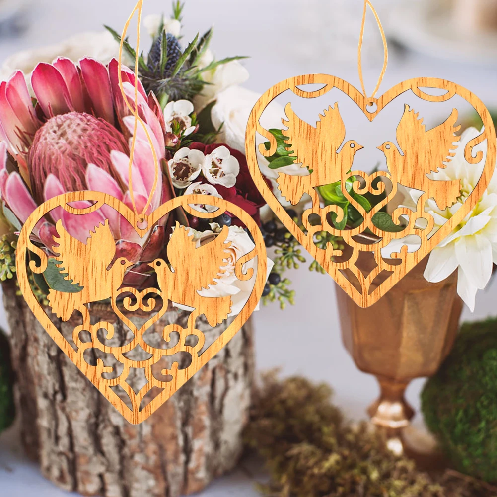 

10pcs Wooden Hollow Love Bird Hanging Ornaments Wedding Scene Decorative Pendants Props Festival Celebration Decoration