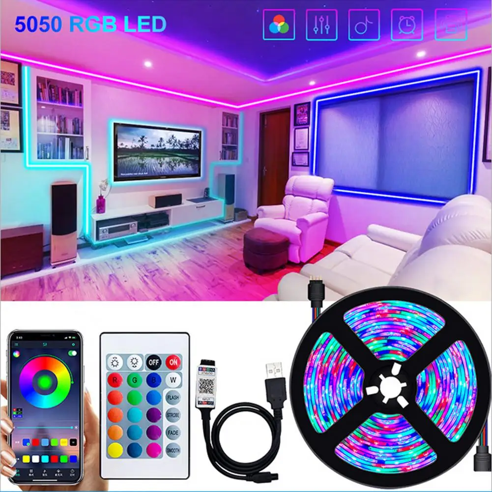 

LED Strip Reliable APP Remote Control 5050 RGB DC 5V Bluetooth-compatible USB LED Lamp Tape Ribbon for Home