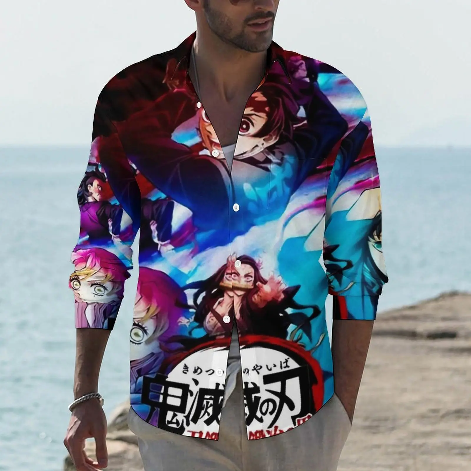 

Demon Slayer Funny Casual Shirt Male Swordsmith Village Arc Shirt Autumn Vintage Blouses Long Sleeve Pattern Oversized Top