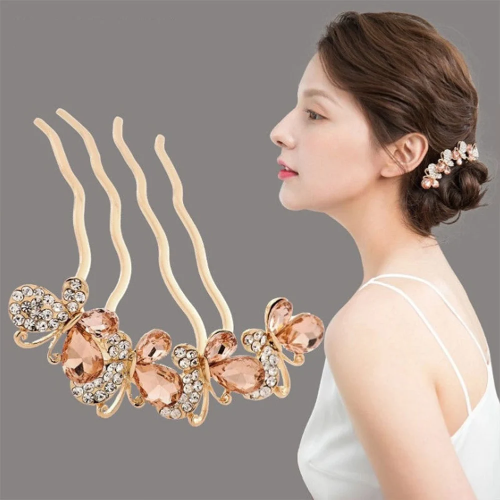 

Crystal Bridal Hair Comb Butterfly Rhinestone Hair Sticks Retro Antique Chinese Style Hair Sticks Jewelry With Party