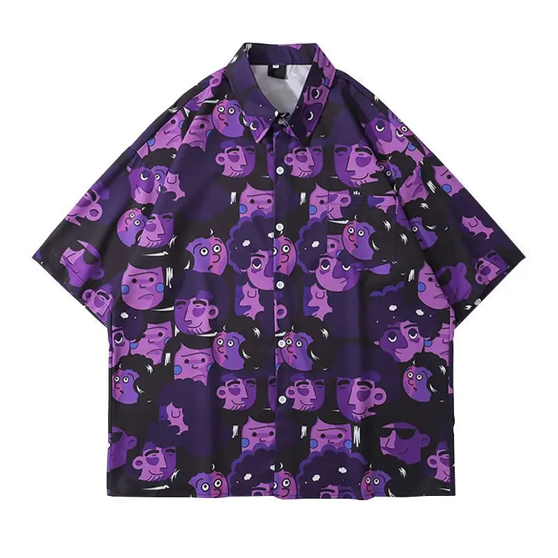 

Women Shirt Summer Harajuku Hawaiian Blouse Shirt Hip Hop Streetwear Cartoon Print Short Sleeve Shirt Vintage Shirts Tops