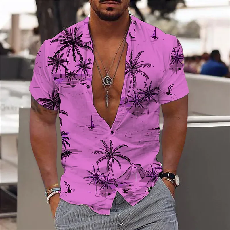Luxury Coconut Tree Shirts for Men 3d Printed Men's Hawaiian Shirt Summer Beach Shirts Short Sleeve Fashion Tops Blouse Camisa