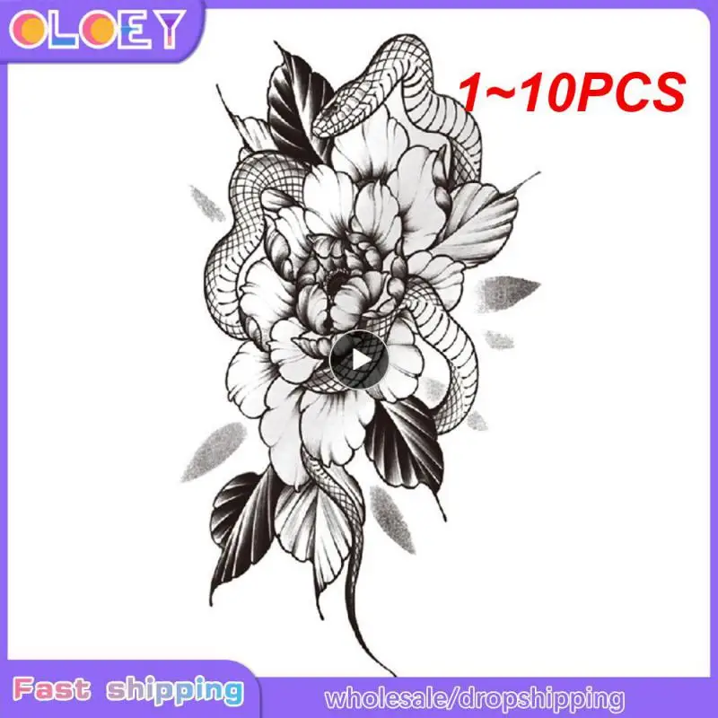 

Тату-наклейка женская черная с цветами, 1-10 шт.