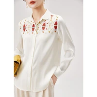fashion high quality design 2022 summer print white shirt women long sleeve thin 97 natural silk womens tops