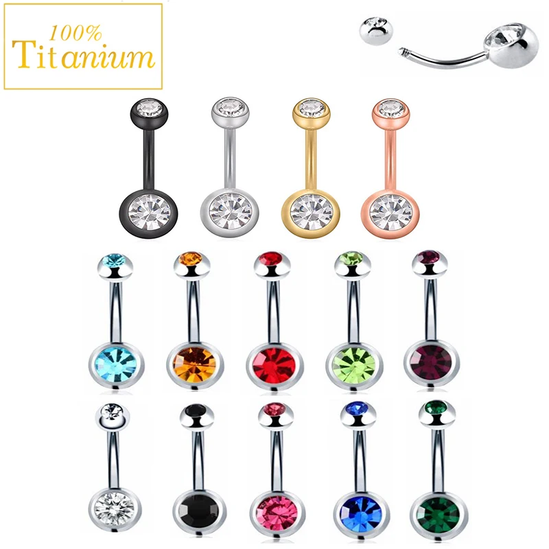 

F136 Titanium Piercing Navel Ring Crystal Belly Button Rings Ombligo Ball Nombril Sexy Body Jewelry For Women 6/8/10/12/14/16mm