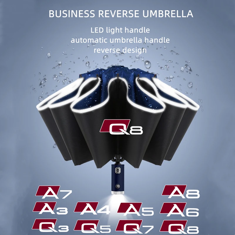 

Car Automatic Umbrella Reflective Stripe Reverse Umbrella Windproof Travel Umbrellas For Audi A3 A4 A5 A6 A7 A8 Q3 Q5 Q7 Q8