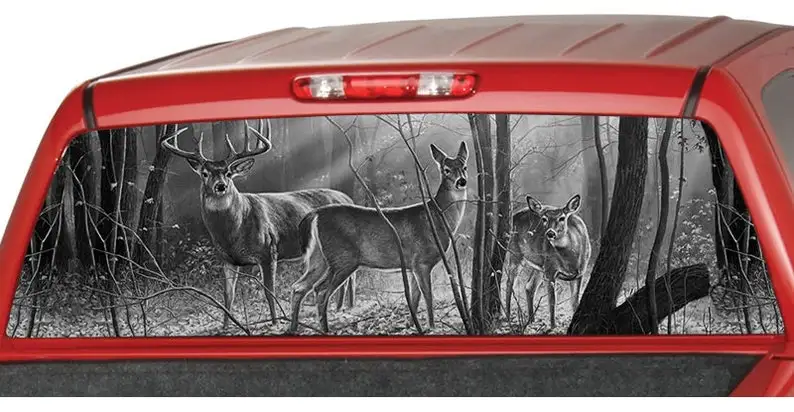 

Виниловая перфорированная наклейка Whitetail Deer Family in the Wild B & W для заднего стекла