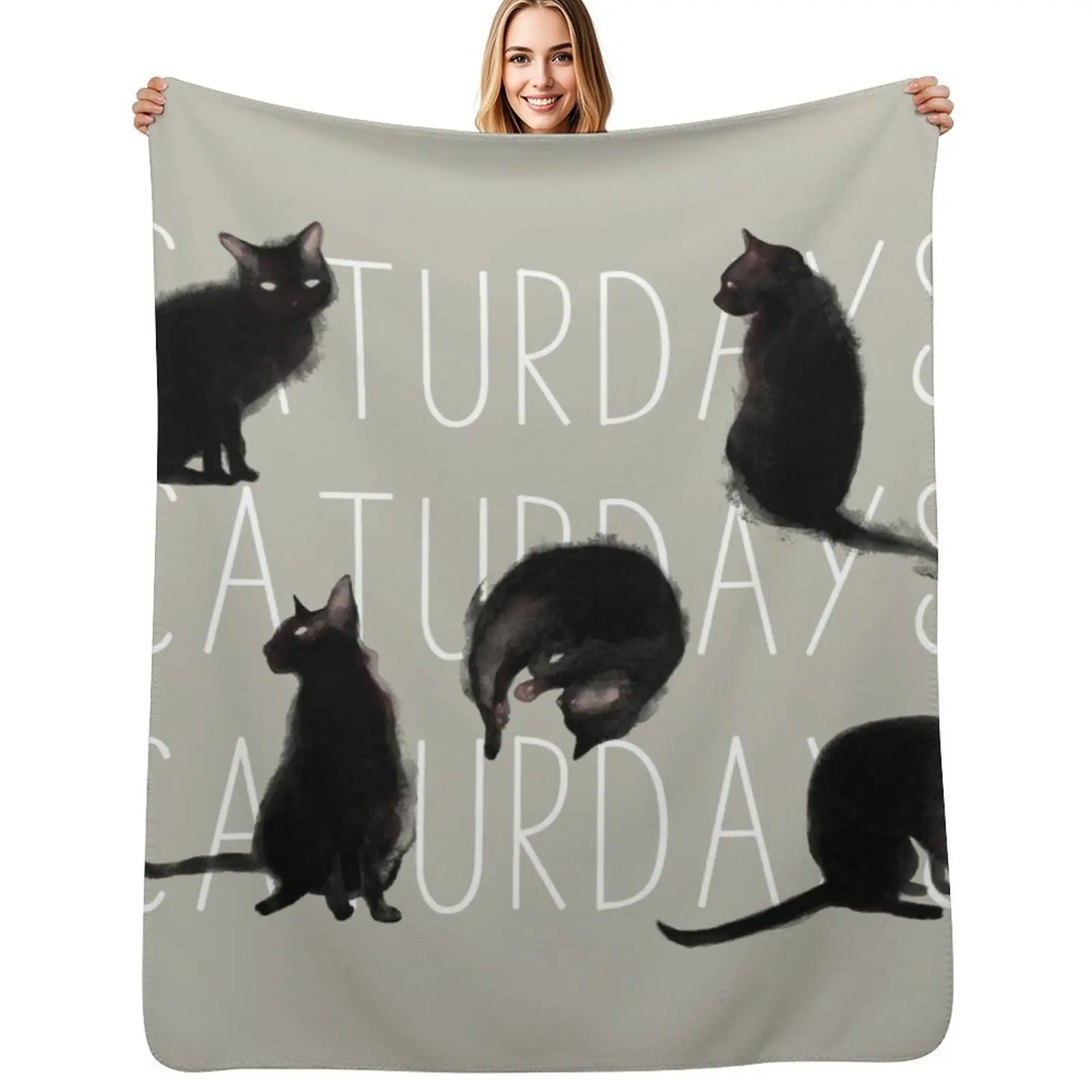 Фото Плед Caturdays с изображением черной кошки, уютный плед, подарок на день рождения для него и для нее №1