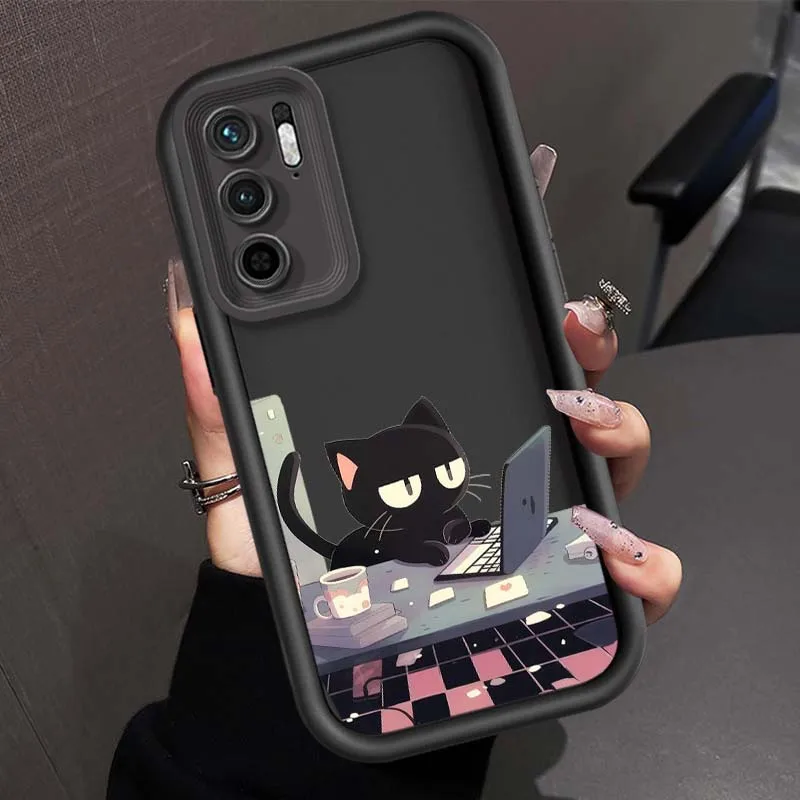 Фото Чехол для телефона с мультяшным черным котом-хакером для Redmi Note 11 10 9 8 7 11S 11E 10T 10S 9S 11T Pro Plus 5G, с защитой для камеры №5