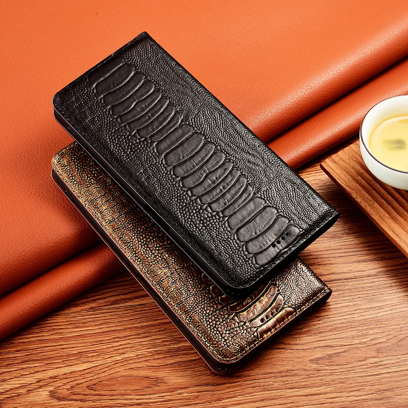 

Luxury Ostrich Veins Genuine Leather Case For Vivo X60 X60t X60s X60t X70 X80 Pro Plus Cowhide Magnetic Flip Cover Wallet Cases