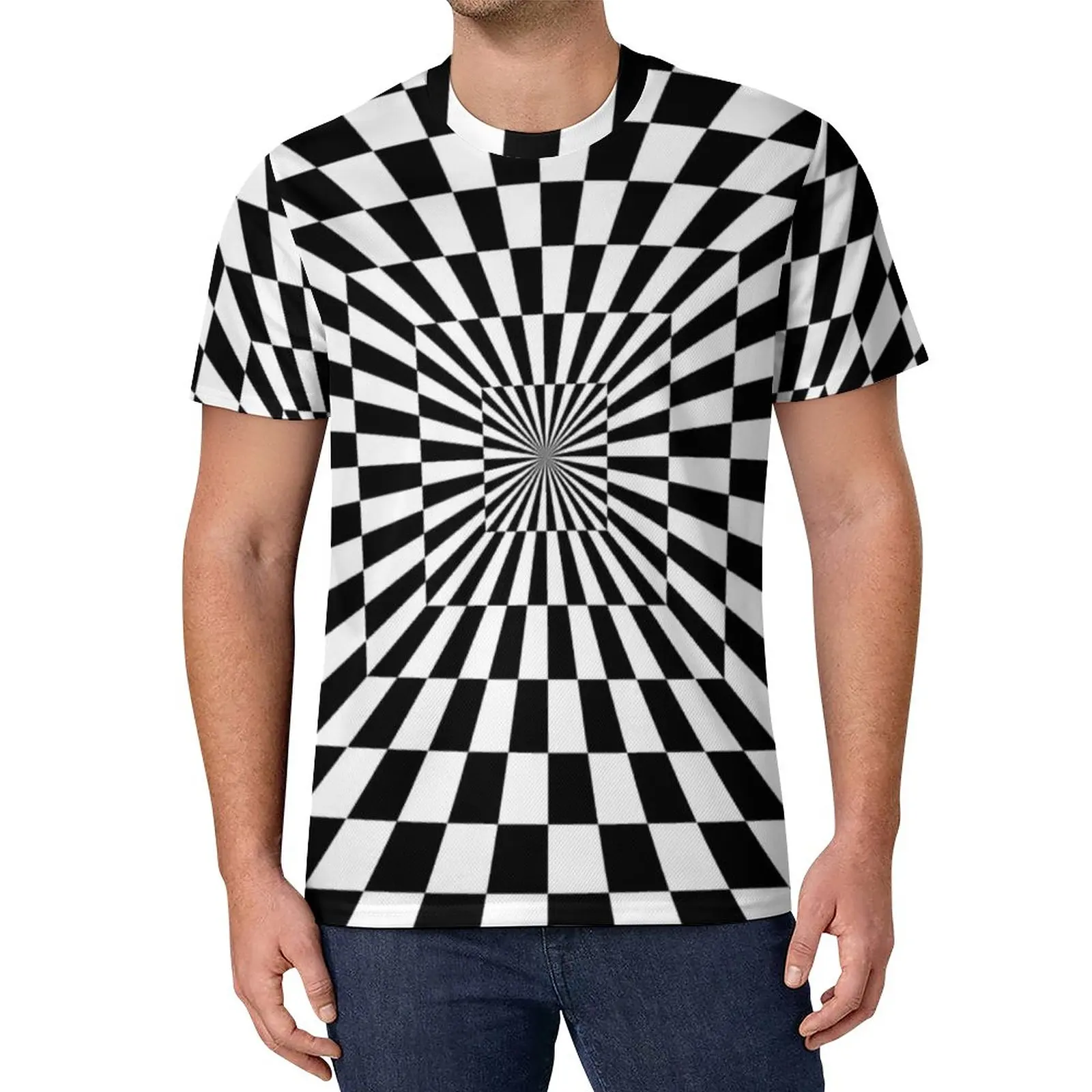 

Geometry T-Shirt Optical Illusion Chessboard Trending T Shirts Short Sleeves Graphic Tops Essential Oversized Tees