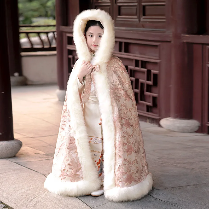 Новое зимнее толстое теплое пальто Hanfu плащ с капюшоном милая ветрозащитная