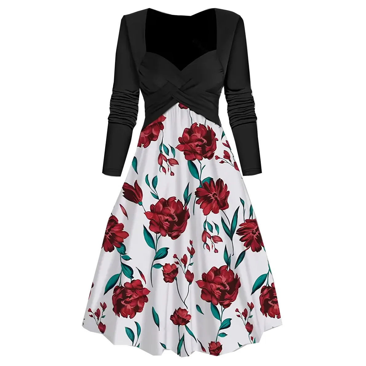 

Autumn Women Dress Retro 1950s 60s Dress Female Flower Print Pinup Rockabilly Sexy Party Dresses Vintage Tunic Vestidos Mujer