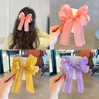 lace ribbon bowknot hairpin double layer hair clips children streamer headwear lovely barrette new year vintage hair accessories