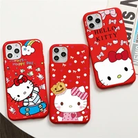 cute cartoon pink cat hello kitty phone case for iphone 13 12 11 pro max mini xs 8 7 6 6s plus x se 2020 xr red cover
