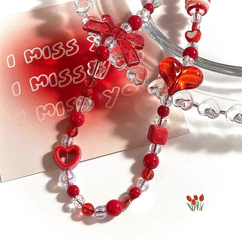 Милый красный цвет сердце кулон лук телефонная цепочка подвесной ремешок для