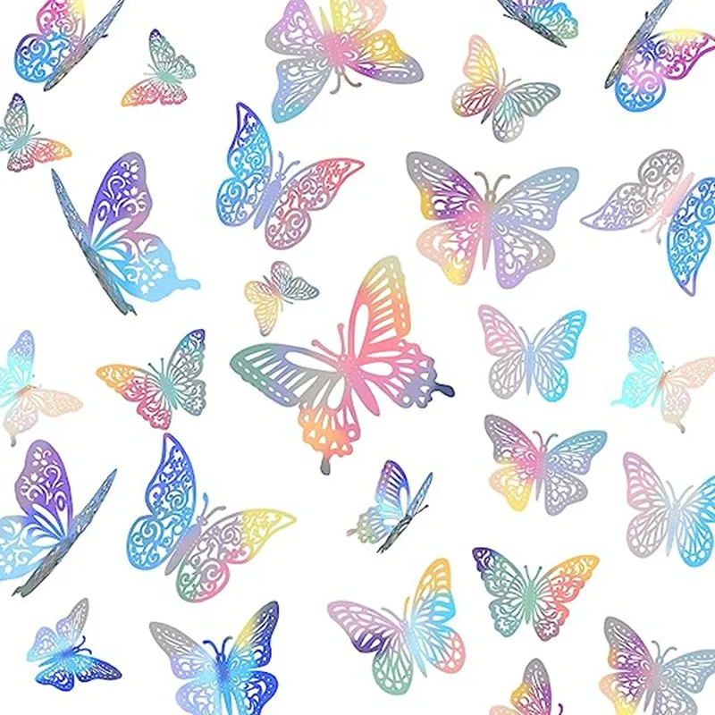 

3D Butterfly Wall Decor 12/24/48 Pcs Wall Stickers With Adhesive Art Decal Satin Paper Butterflies Baby Kids Bedroom Home Deco