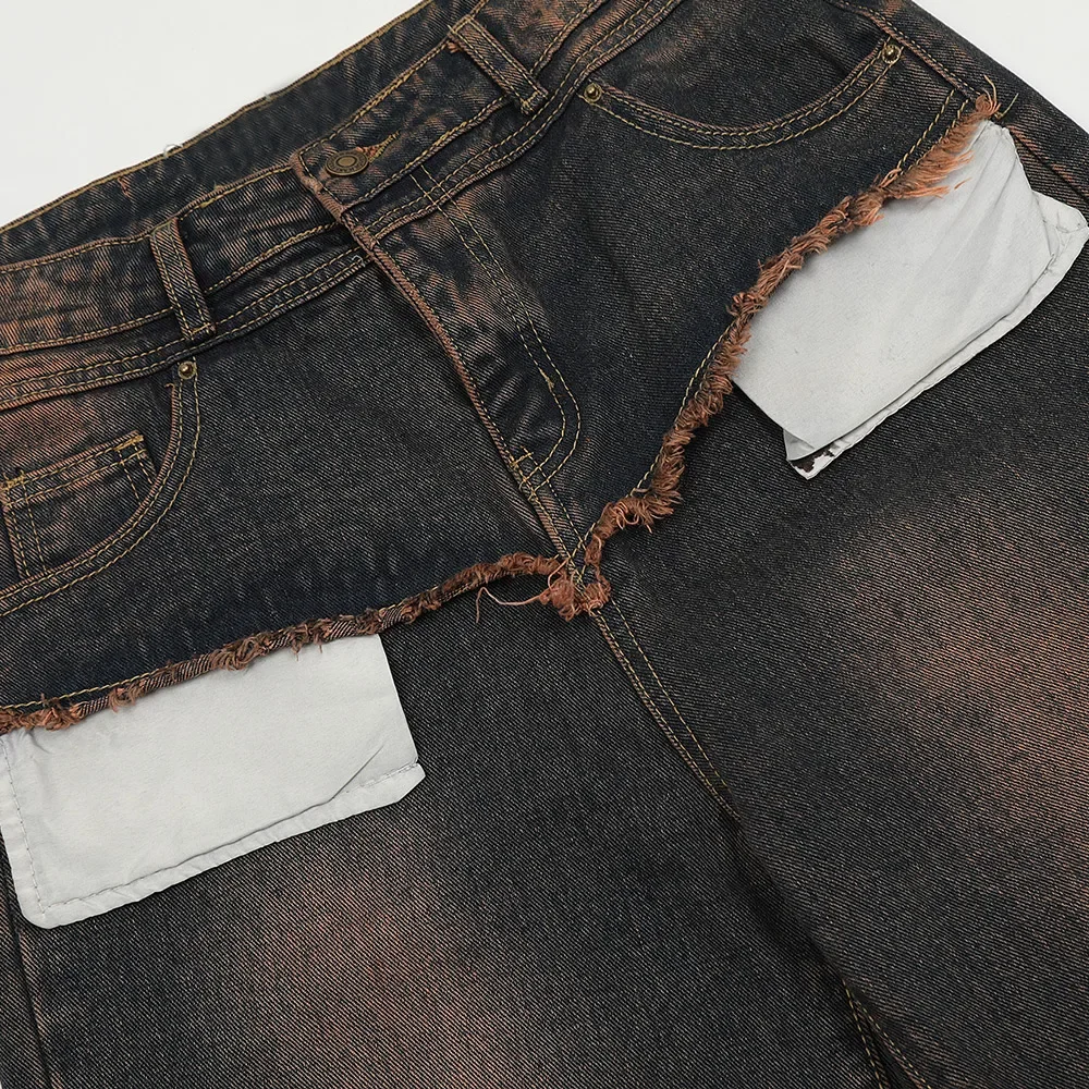 Мужские винтажные джинсы с вышивкой в стиле Харадзюку