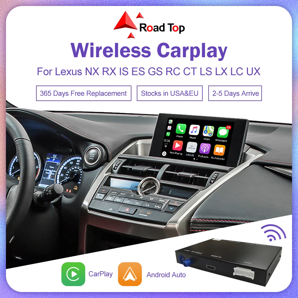 Wireless Apple CarPlay Android Auto for Lexus NX RX IS ES GS RC CT LS LX LC UX GX 2014-2019 with Mirror Link Airplay Siri Voice