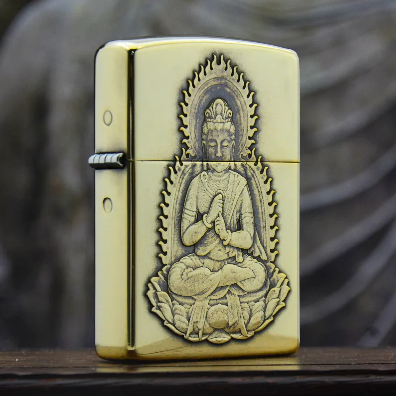 

ZORRO Brass 3D Relief Buddha Guanyin Kerosene Windproof Lighter Smoking Accessories Collection Play Gift