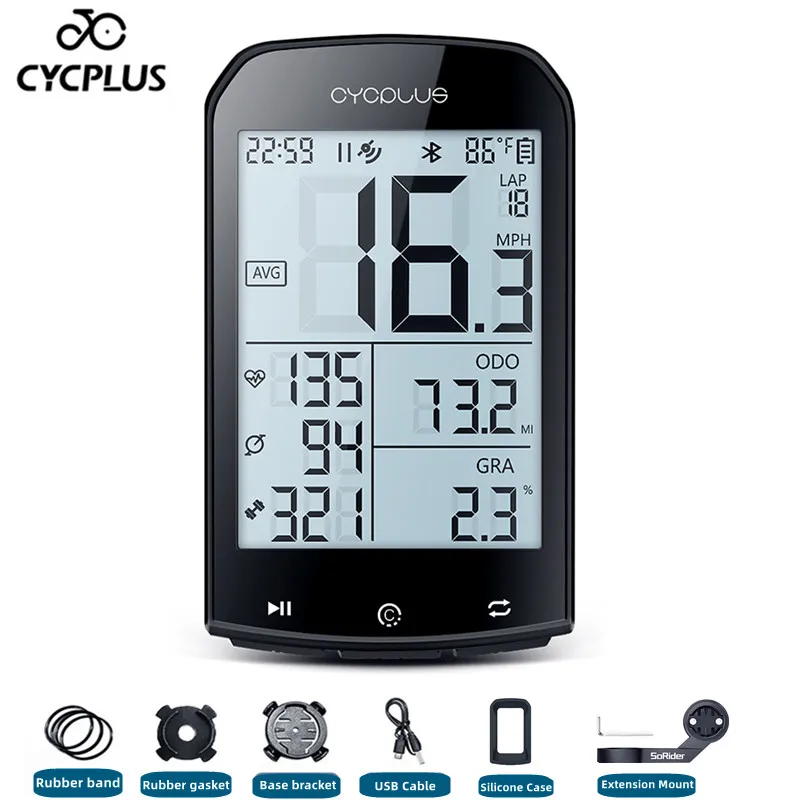 

Велокомпьютер CYCPLUS M1, беспроводной GPS одометр, дорожный циклокомпьютер, спидометр, Измерение частоты сердечных сокращений и частоты вращени...