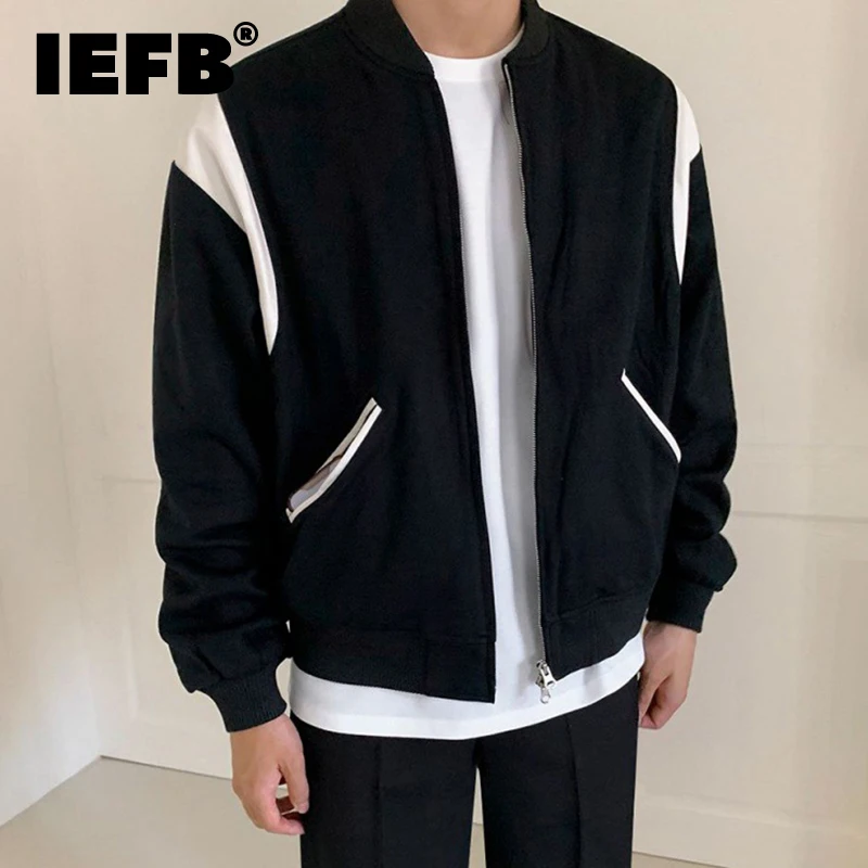 

IEFB Jackets For Men's Contrast Color Spliced Baseball Clothing 2023 New Male Coat Korean Style Loose Casual Handsome Top 9C1657