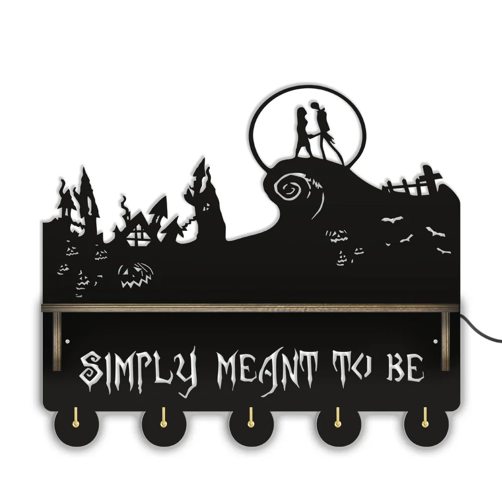 

Simply Meant To Be Nightmare Christmas Wall Mounted Key Organizer with 5 Key Hook Medal Holder Trophy Shelf for Entryway Mudroom