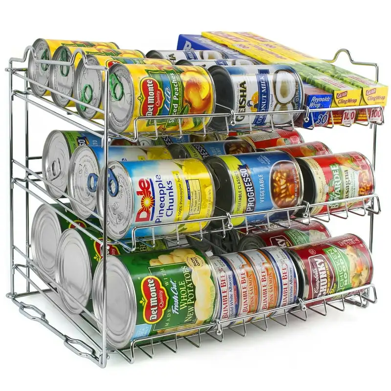 

Organizer Rack, 3-Tier Stackable Can Tracker & Pantry Cabinet Organizer Holds up to 36 Cans, Great Storage for Canned Foods, Dri