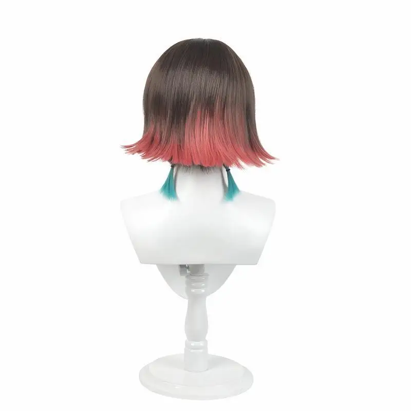 

Anime Kimetsu No Yaiba Cos Headgear Demon Slayer Enmu Cosplay Multilayer Red Blue Gradient Short Curly Inverted Wig Unisex 28Cm
