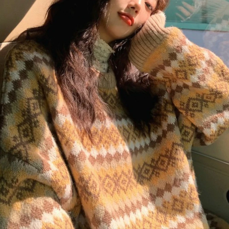 Новинка пуловеры с круглым вырезом женский теплый осенний простой свитер узором