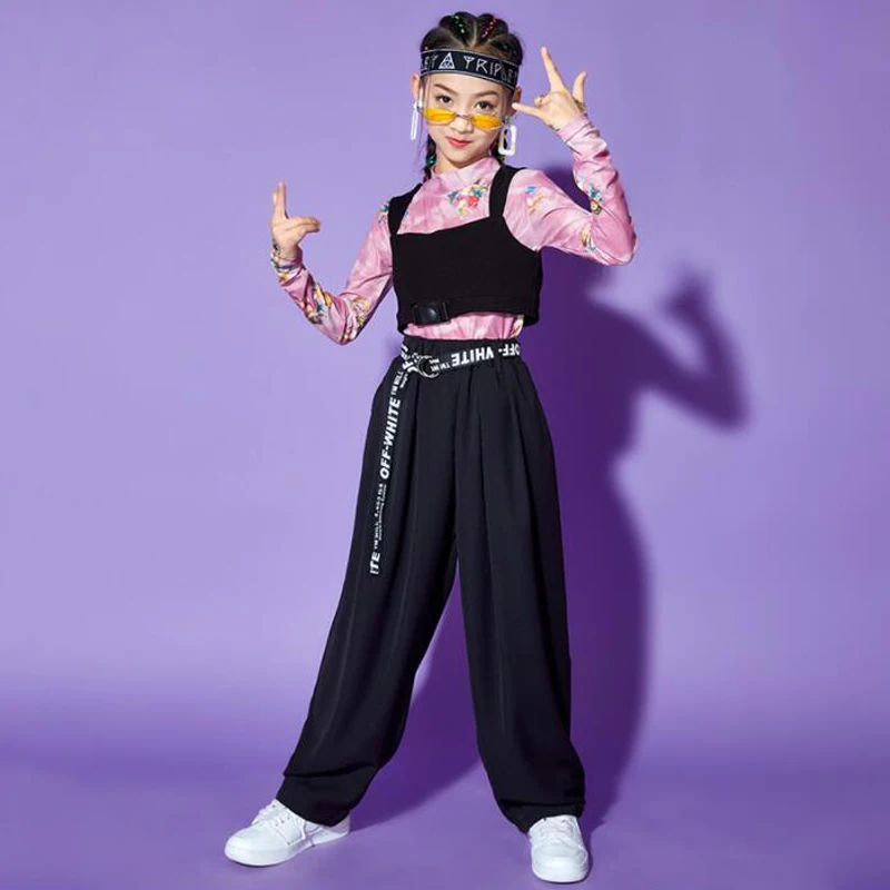 

Kids Kpop Hip Hop Clothing Vest Mesh Sweatshirt Tops Streetwear Jogger Pants For Girls Jazz Dance Costume Carnival Clothes