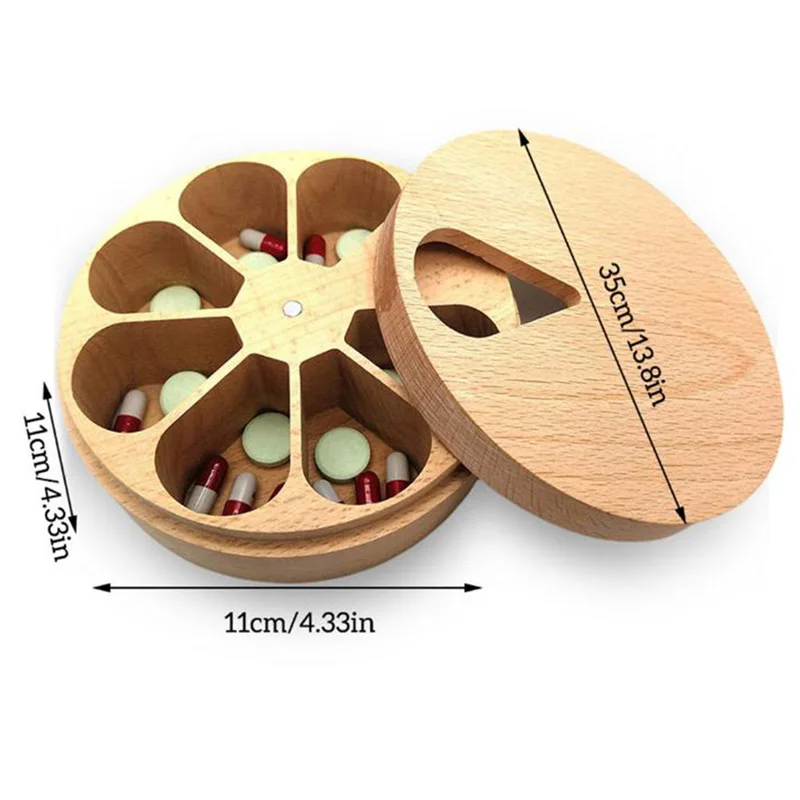 1PC Estuche Medico Pill Case Storage Box Solid Wood Compartment Weekly Medicine Tablet Dispenser Splitters 7day Travel Pill Box images - 6