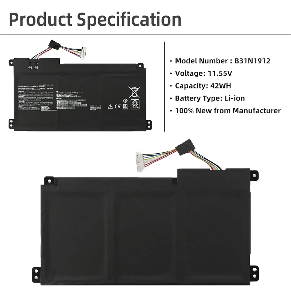 Фото B31N1912 C31N1912 Аккумулятор для ноутбука ASUS VivoBook 14-E410MA L410MA E410KA E510MA E510KA F414MA L510MA R522MA E410MA-EK026TS №3