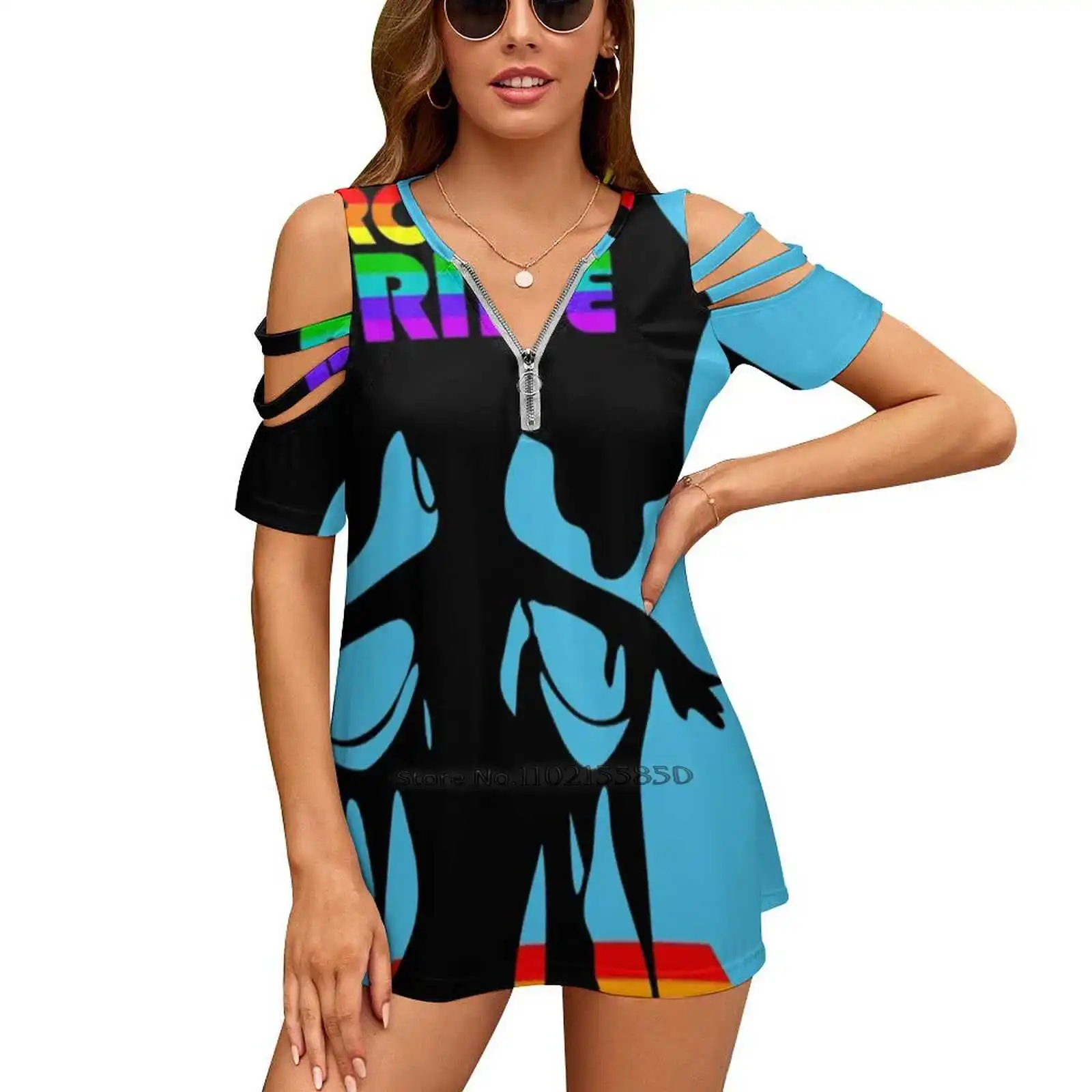 

Женская одежда Broome Pride Stepping Out с радужным логотипом, топы с V-образным вырезом, футболка на молнии, Женская Повседневная Сексуальная футболка ...