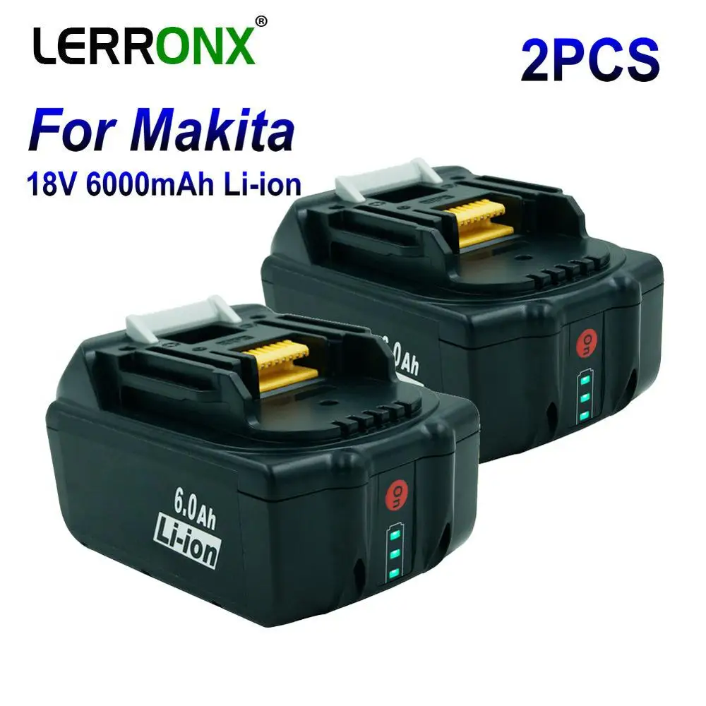 

2PCS BL1860 18V 6000mAh Rechargeable Lithium Li-ion Battery for Makita Power Tools BL1850 BL1830 BL1840 LXT400 194204-5 with LED