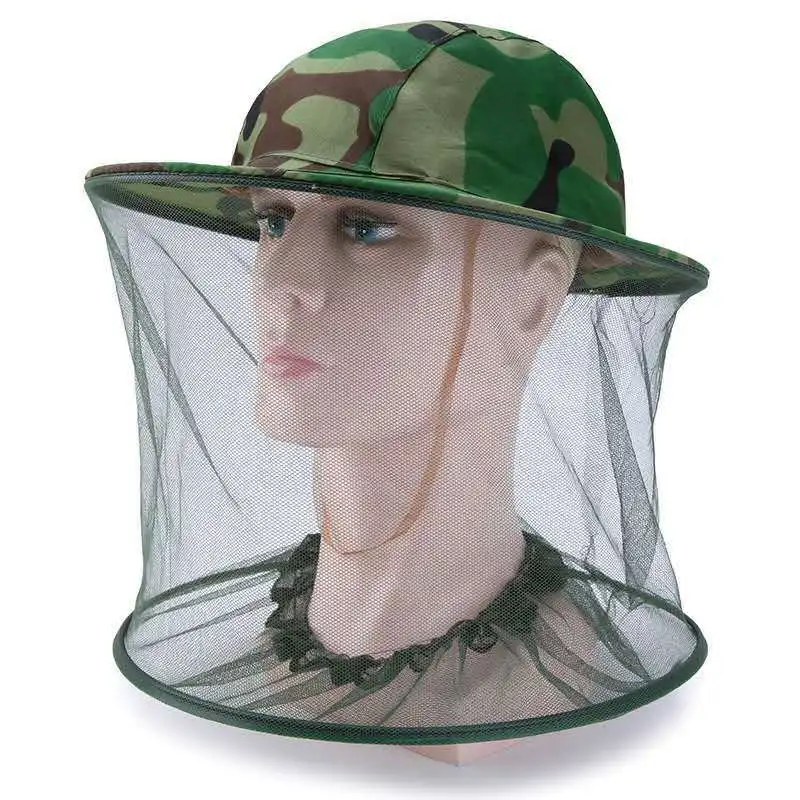 

Camouflage Men Fishing Cap Wide Brim Visor Sunshade Hunting Bee Keeping Mesh Hat Insects Mosquito Prevention Neck Head Cover