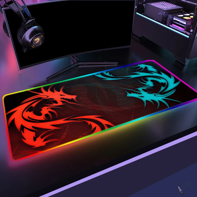 

Игровой коврик для клавиатуры с красным драконом Msi RGB, компьютерный коврик для мыши, игровой Настольный коврик, коврик для мыши, ПК, геймерск...