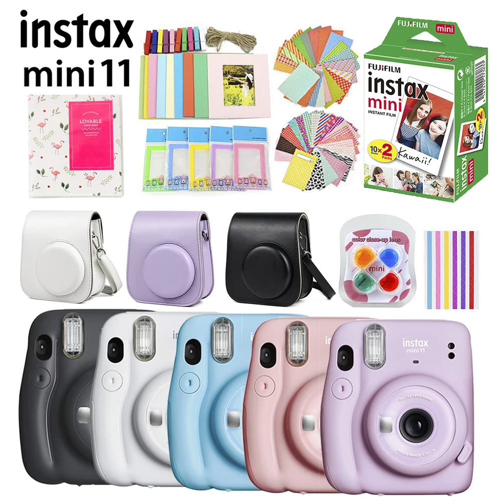 Pink/Blue/Gray/Purple Fujifilm Instax Mini 11 Camera (Optional 20 Sheets Instax Mini White Film+ Case + Album + Accessories Set)