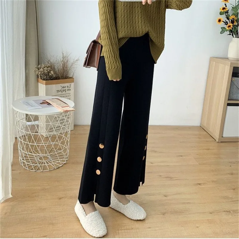 Женские трикотажные женские брюки осенние модные шерстяные широкие спортивные с