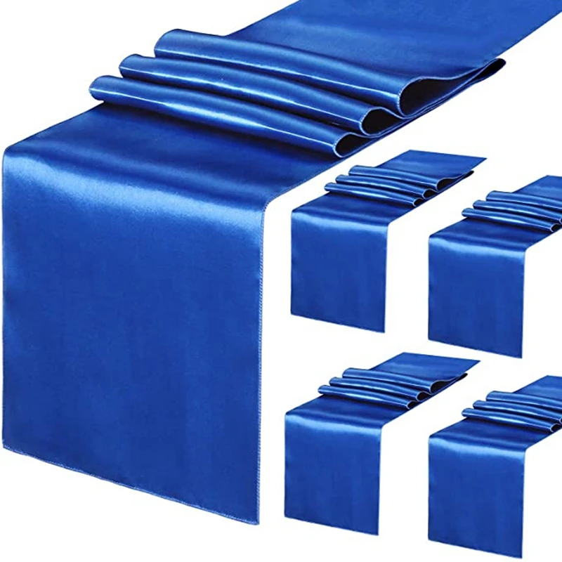 

HOT-Set Of 5 Navy Blue Satin Table Runner 12X108 Inch Party Table Runner For Wedding Banquet Decoration