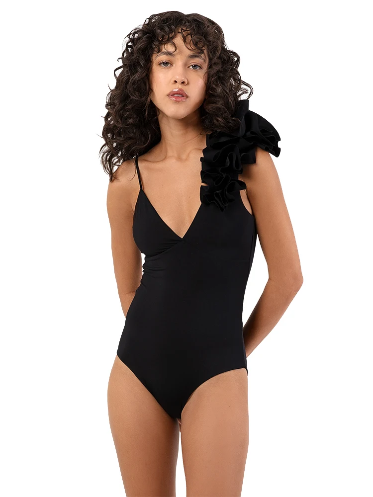 

COOBBU Triangle One Piece Suits Ruffles Swimsuit Women High Waist Swimwear Sexy String Bathing Suit Patchwork Summer Wear Beach