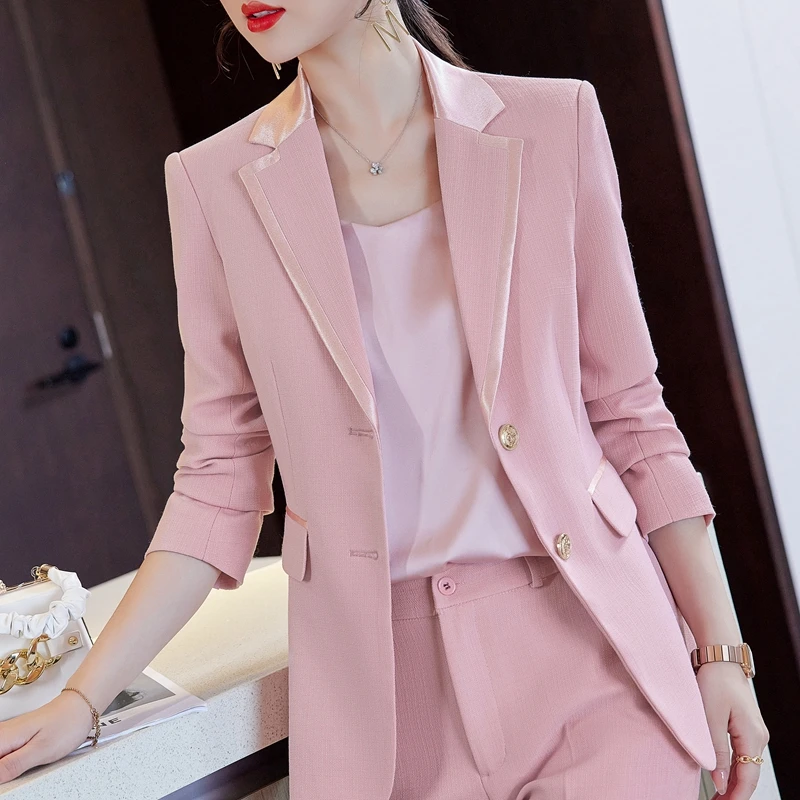 2022  Autumn Winter Formal Ladies Pink Blazer Women Business Suits with Sets Work Wear Office Uniform 5XL Size Pants Jacket