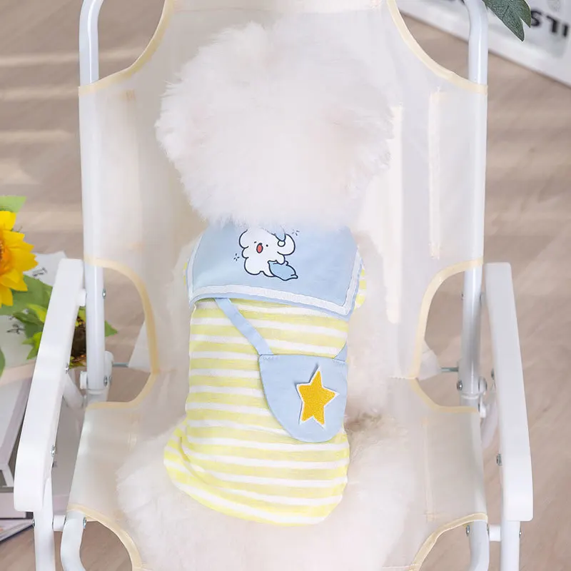 Small Dog Clothes Summer Spring Fashion Cartoon Vest Pet Cute Desinger Stripe Shirt Cat Sweet Bag Pet Clothes Chihuahua Poodle