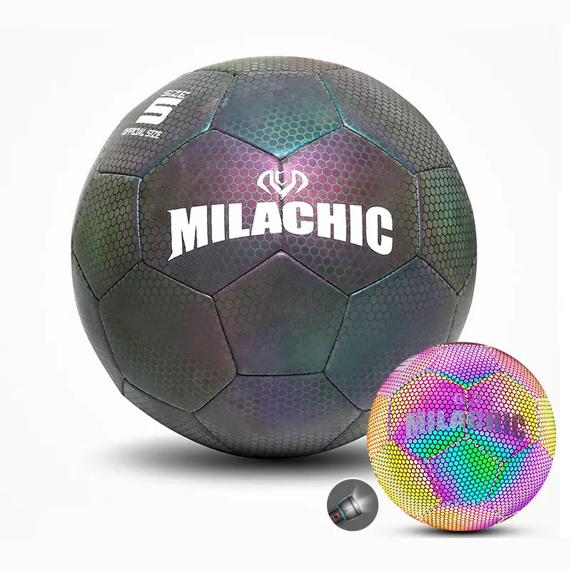 

Reflective Soccer Ball Glowing Reflect Luminous Football Ball PU Non-slip Holographic Soccer Balls Glow in Dark with Carry Net