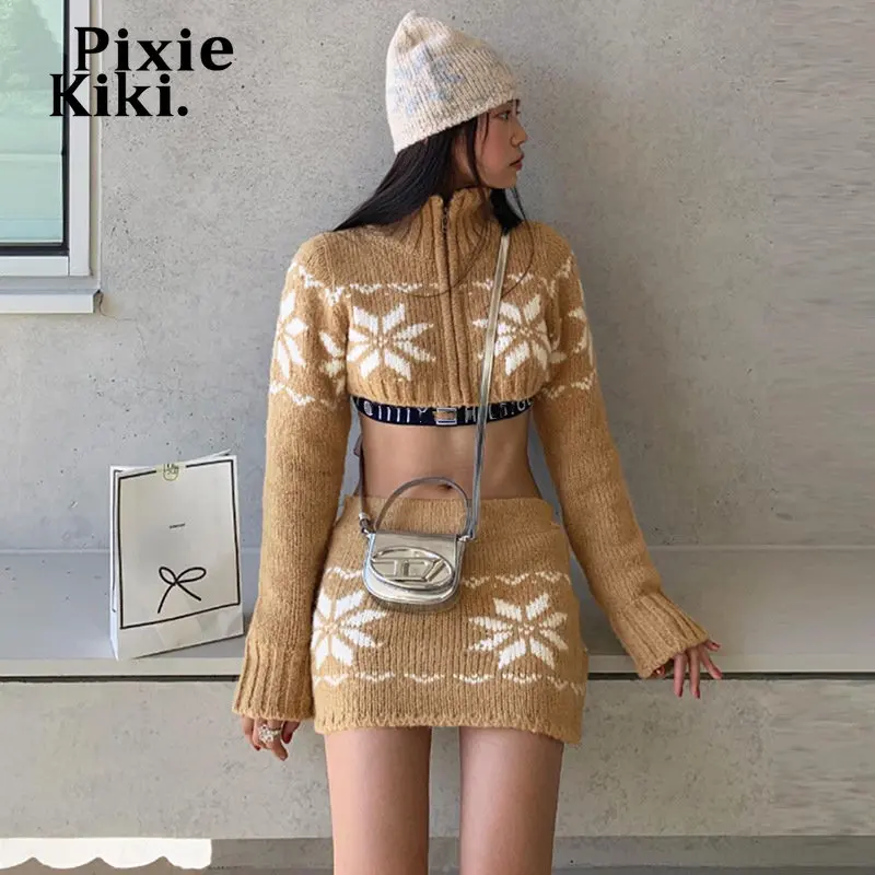 

PixieKiki 2 Piece Sets Womens Y2k Vintage Knitted Sweater Dress Cropped Cardigan and Skirt Matching Sets Winter Outfits P71-HD58
