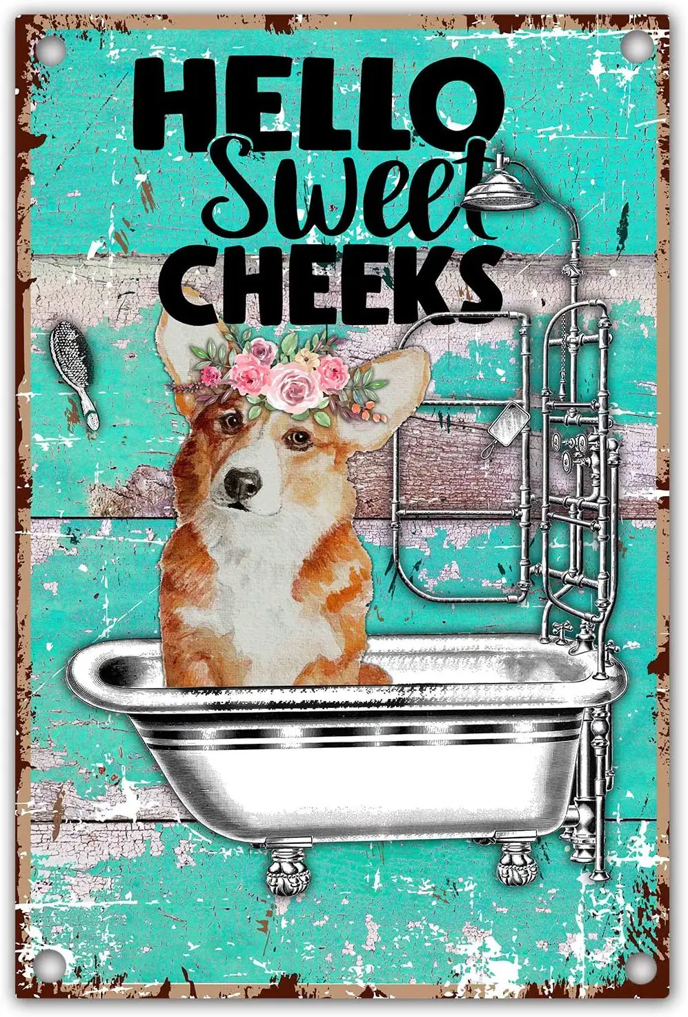 

Hello Sweet щеки корги собака забавная цитата в ванной Ретро фермерский металлический жестяной знак для любителей собак, владелец собак, подарок...